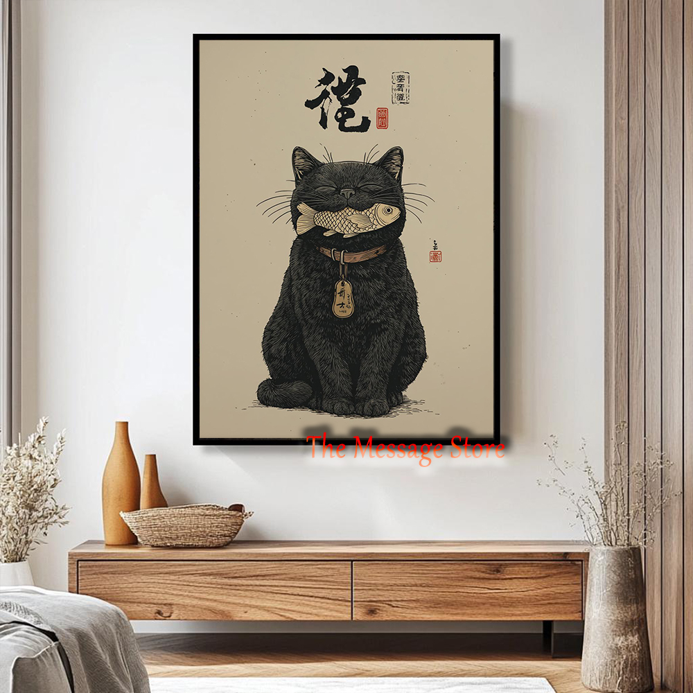 블랙 럭키 캣 우키요에 일본식 물고기 참 장식 벽 장식 - Japanese Traditional Lifestyle 리뷰 및 가격