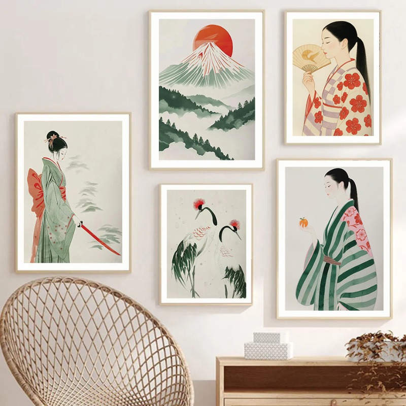 후지산 & 크레인 일본 벽 인쇄 현대 미니멀리스트 풍경 - Japanese Traditional Lifestyle 리뷰 및 가격